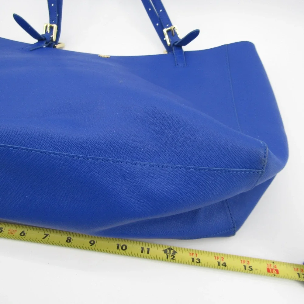 Tory Burch York Buckle Tote Royal Blue Saffiano Leather Gold Logo Shoulder Bag